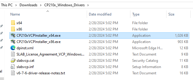 Screenshot of the downloaded driver ZIP